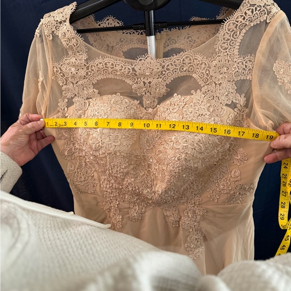 Champagne Lace Formal Dress W/ Sheer Lace Top-Size US 16 Eveng /Wdg. Guest Gown - Picture 12 of 12